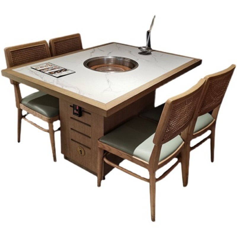 Solid wood edge marble hot pot dining table