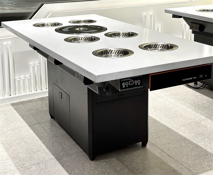 6-seat marble one-person, one-pot smart smokeless barbecue integrated dining table