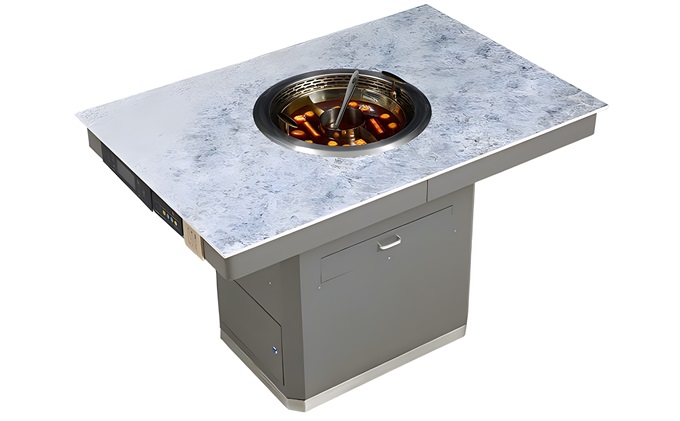 Smart marble smokeless hotpot table with built-in smokeless purifier