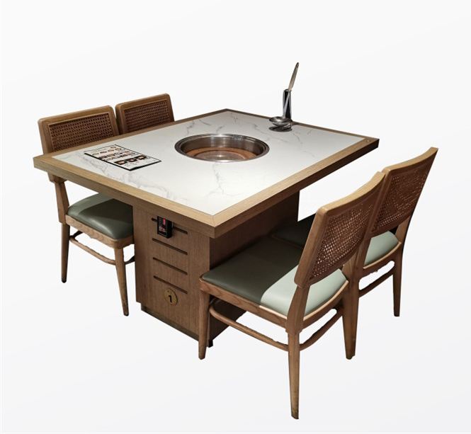 Solid wood edge marble hot pot dining table