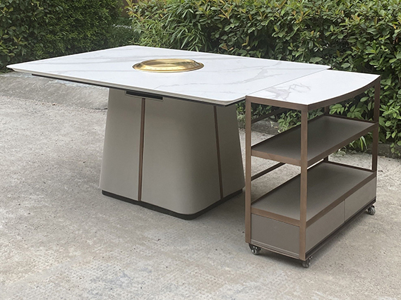 Marble slab induction cooker hot pot table