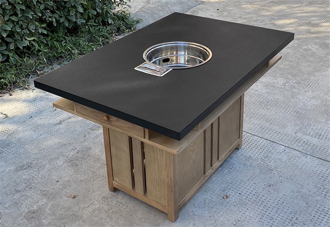 Black marble fire stone sunken induction cooker hot pot table