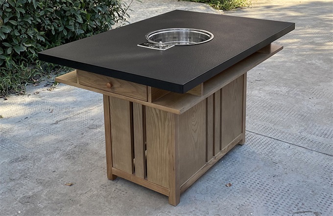 Black marble fire stone sunken induction cooker hot pot table