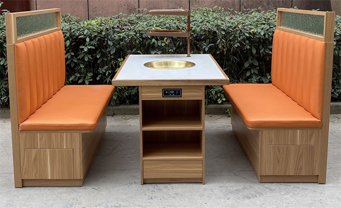 Solid wood edged marble countertop high-end hot pot restaurant tables and chairs