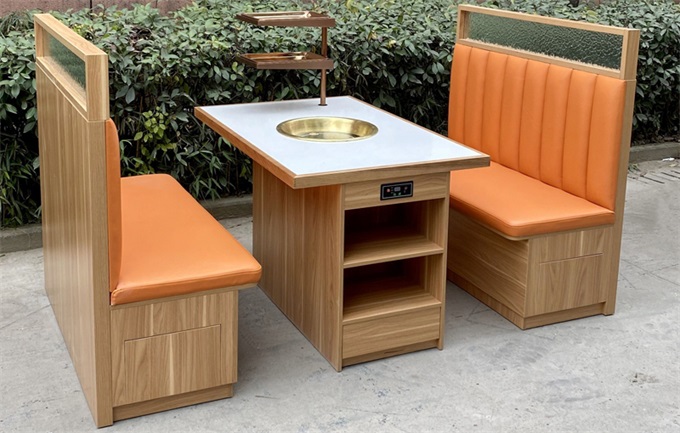 Solid wood edged marble countertop high-end hot pot restaurant tables and chairs