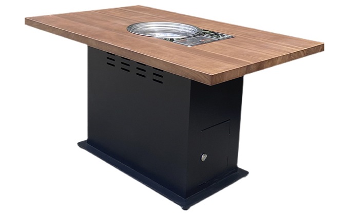 Iron table base, solid wood countertop, sunken induction cooker hot pot table