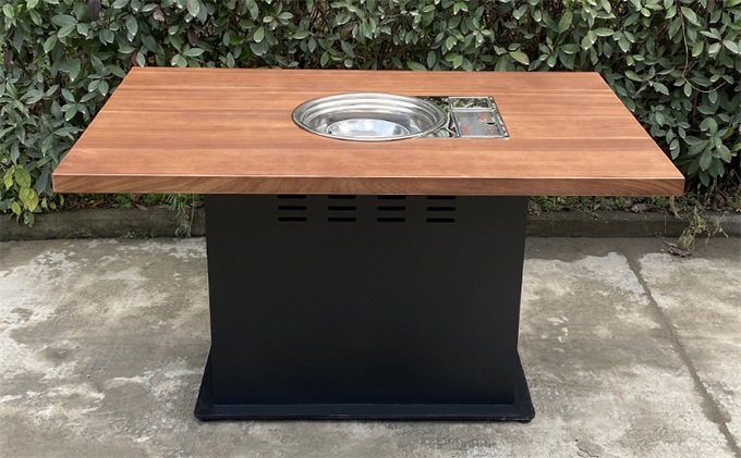 Iron table base, solid wood countertop, sunken induction cooker hot pot table