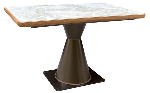 New Chinese style stainless steel table base with solid wood edge and marble seating table